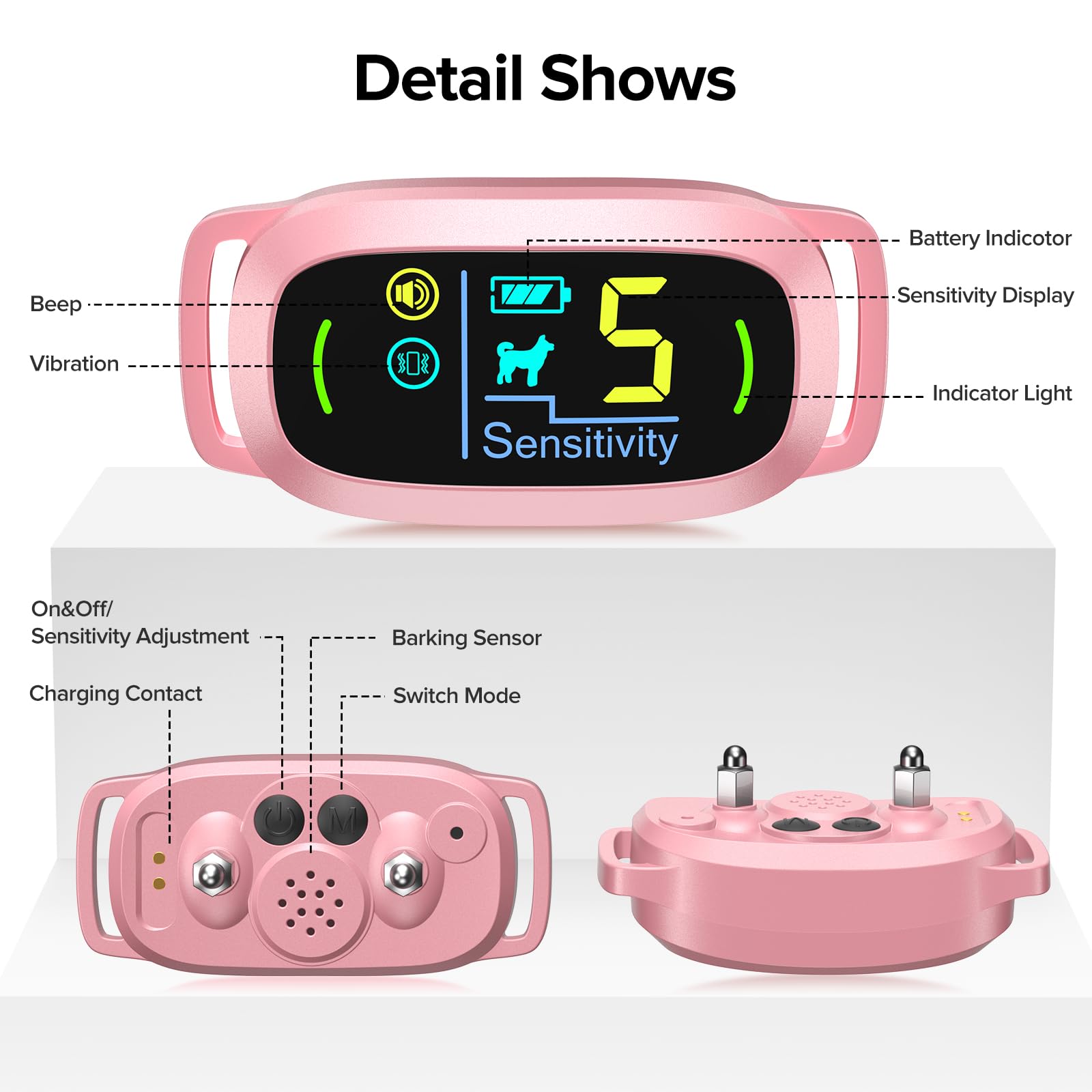 FAFAFROG dog bark collar pink charging magnetic port for quick full charge