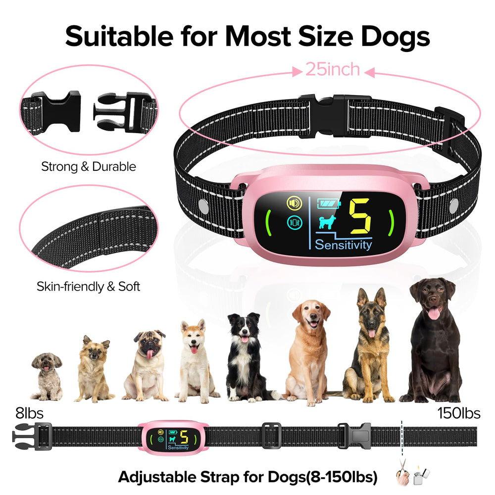 FAFAFROG dog bark collar pink fits dogs 8–120 lbs for growing pets