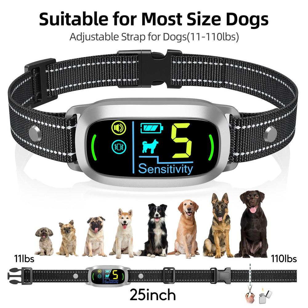 FAFAFROG bark collar silver adjustable neck fits dogs from 8 to 25 inches