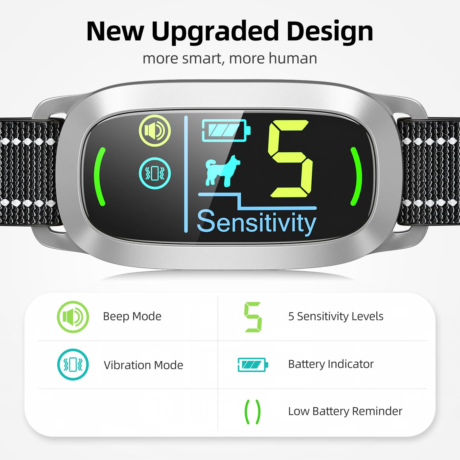 FAFAFROG bark collar silver display shows status and battery for easy monitoring