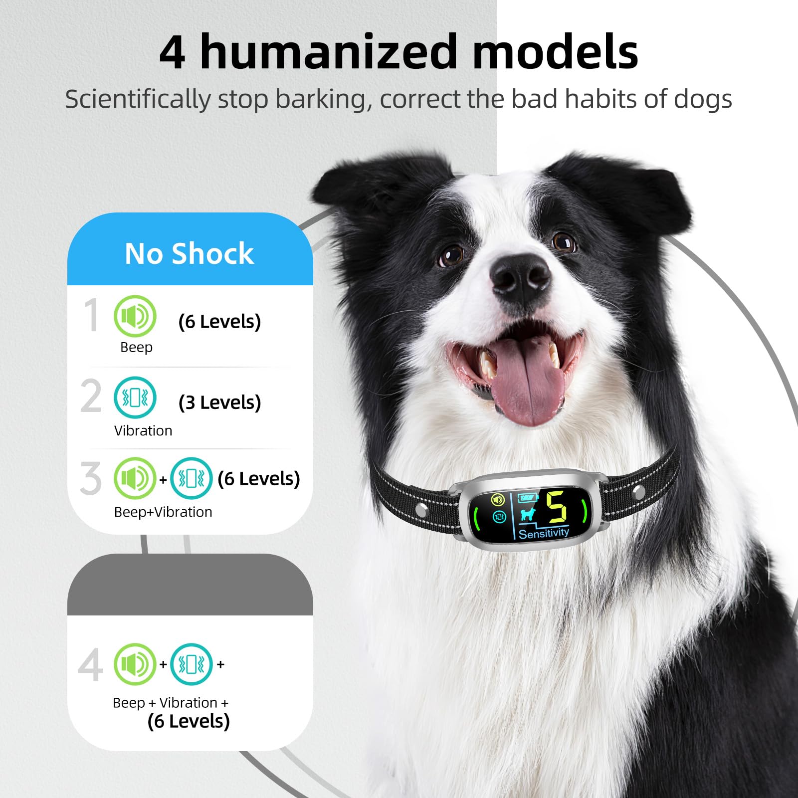 FAFAFROG bark collar silver sensor highlights automatic barking recognition for consistent training