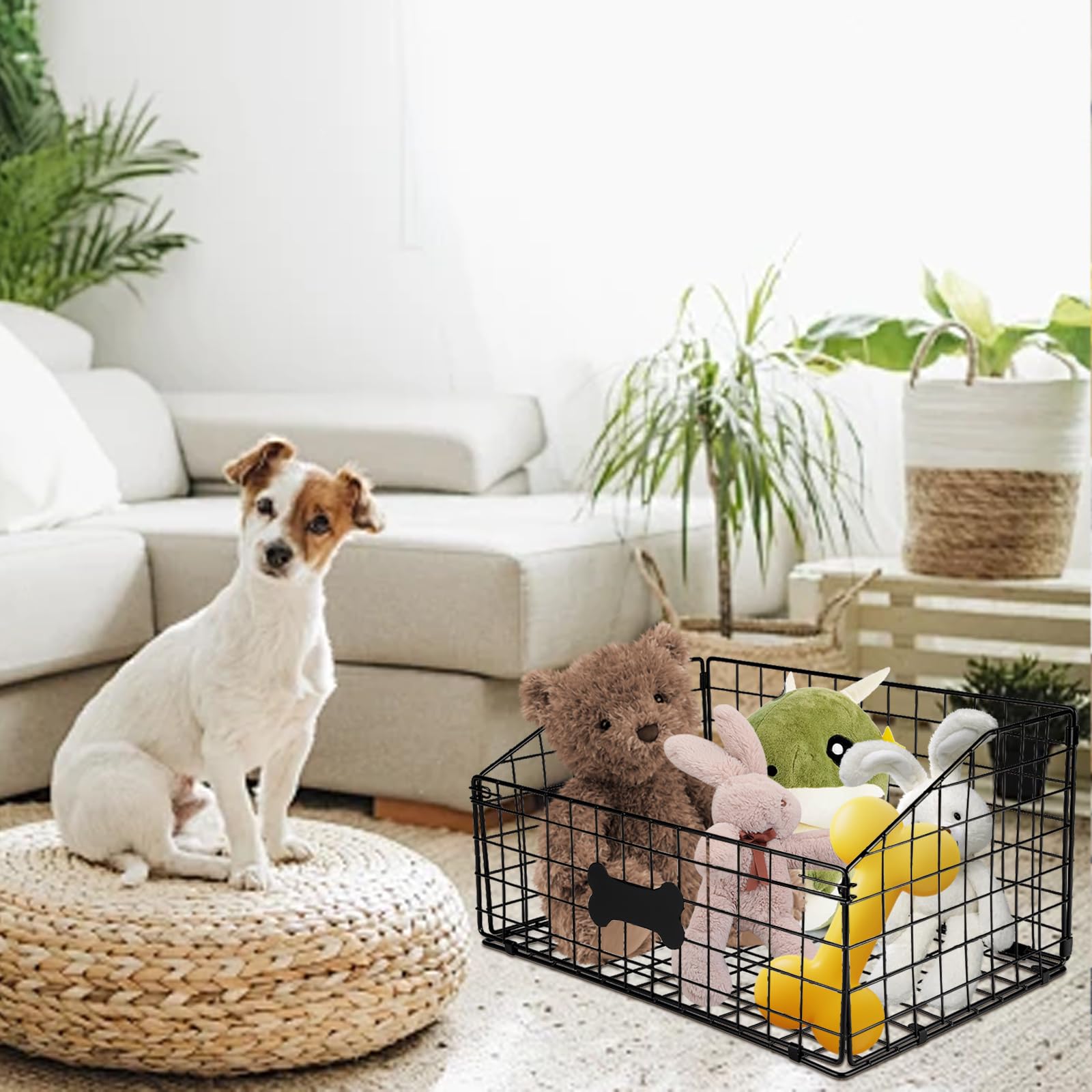 Faihats dog toy container organizer used in living space for tidier environment.