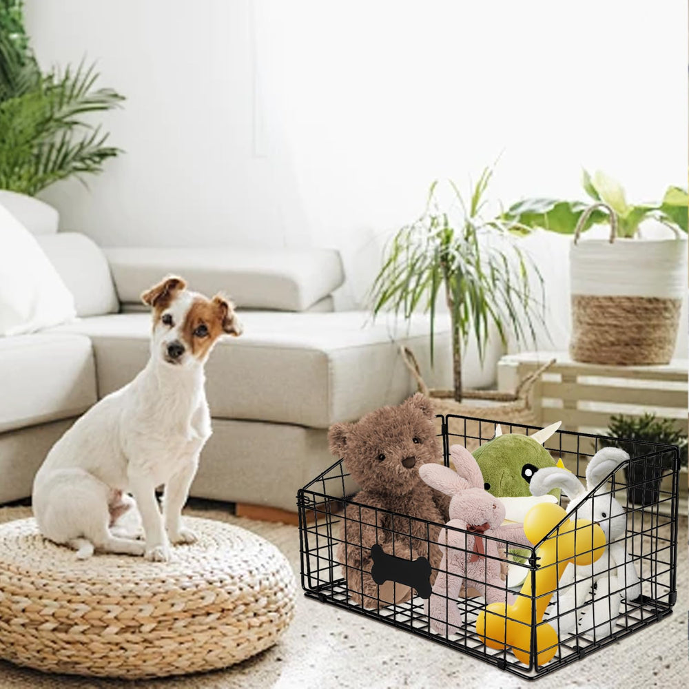 Faihats dog toy container organizer used in living space for tidier environment.