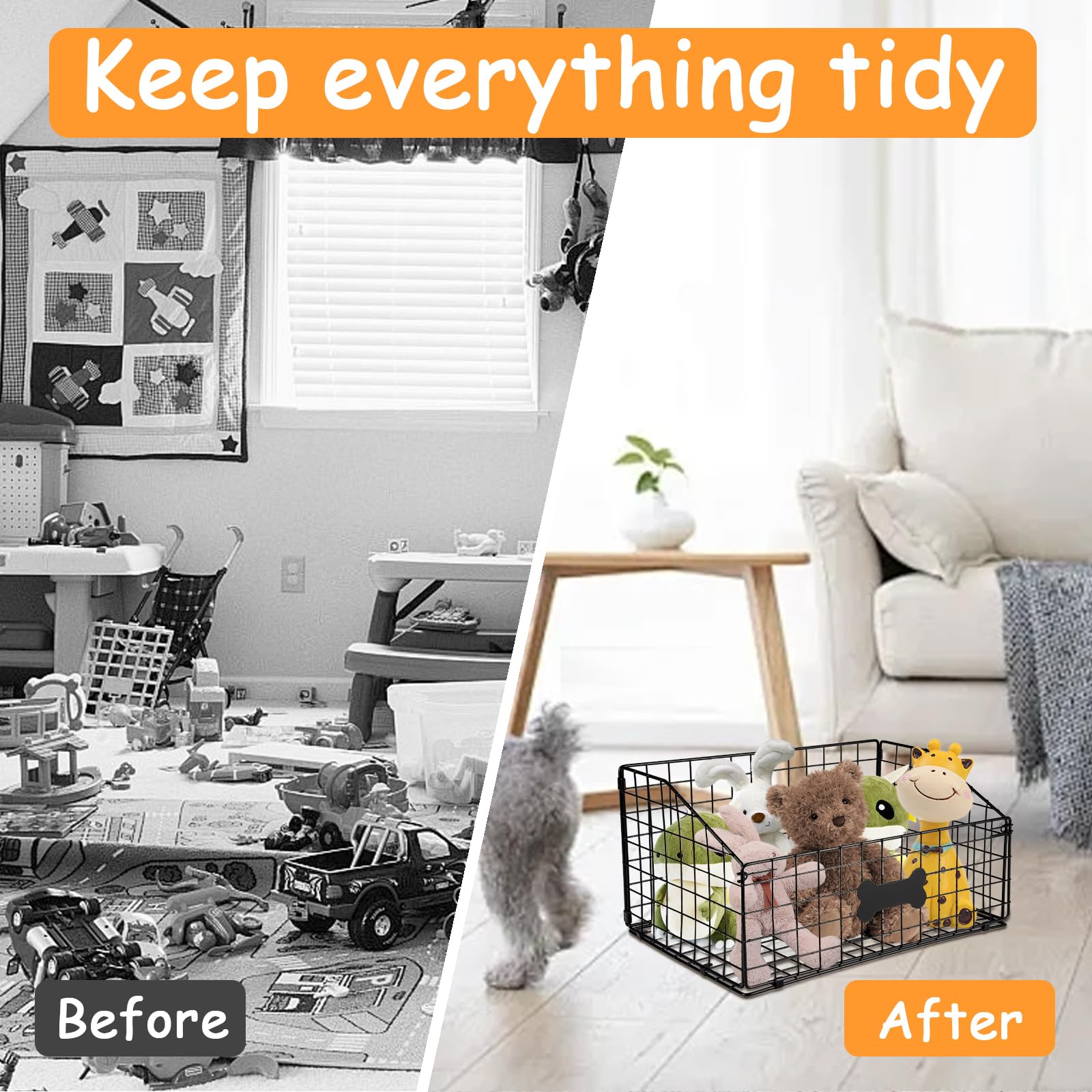 Faihats metal toy storage basket closeup-durability reveals scratch-resistant surface, easy to wipe clean.