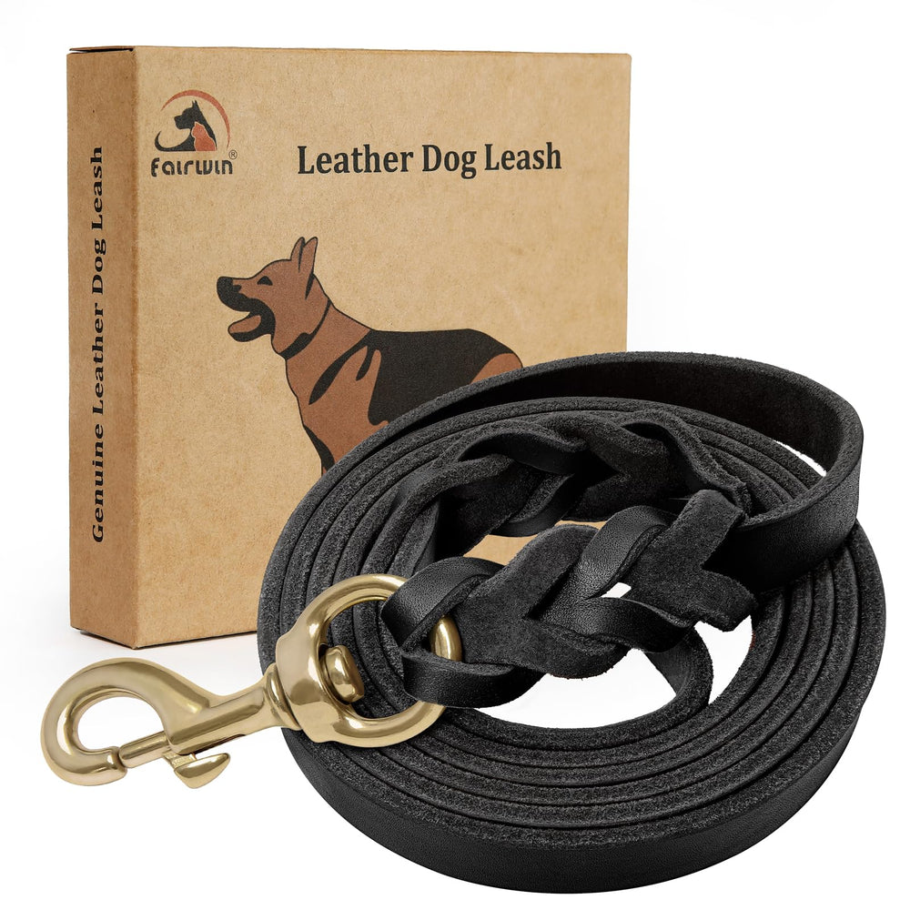FAIRWIN leather dog leash braided closeup highlighting durable craftsmanship for everyday walks.