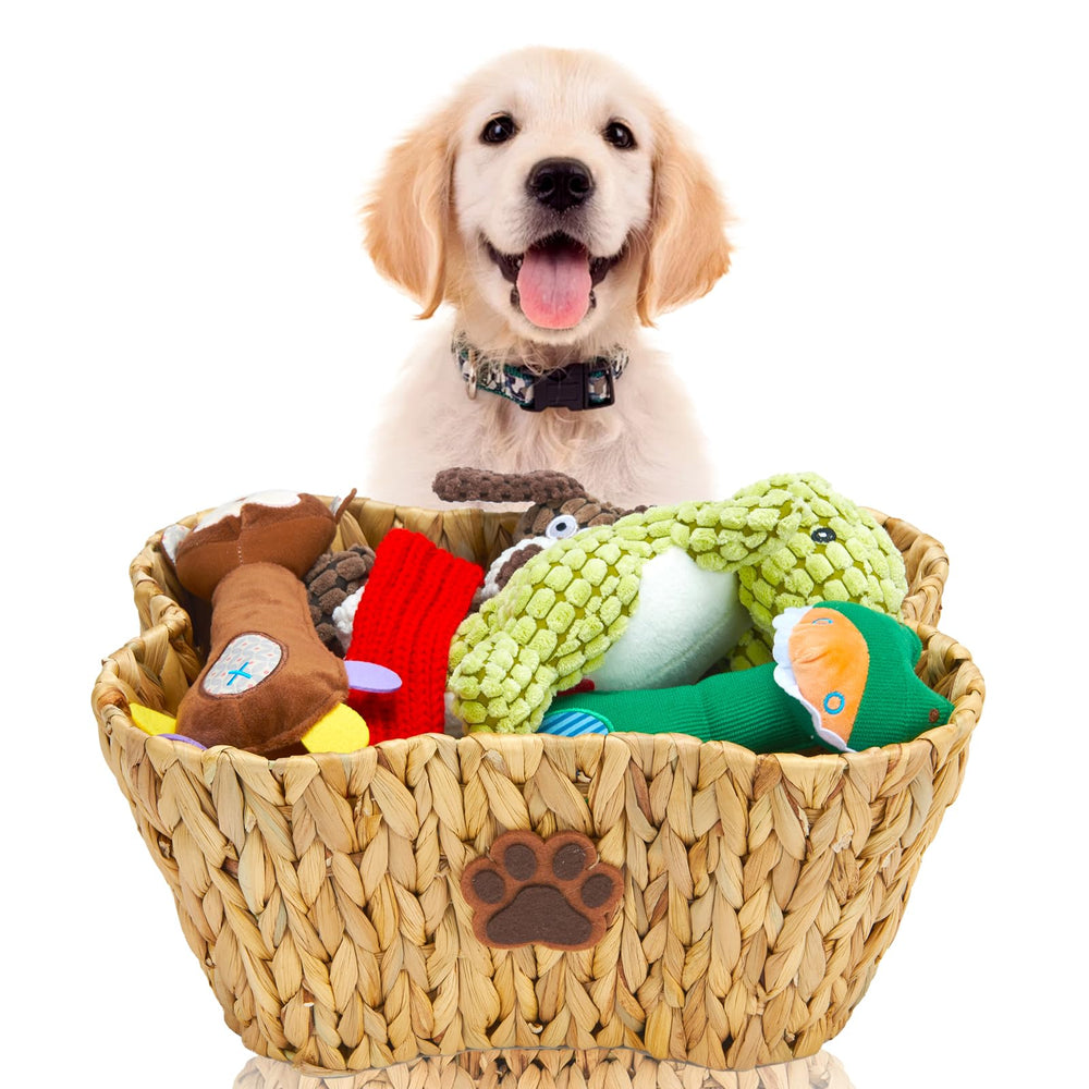 FairyHaus dog toy basket bone shape offers organized toy storage in any room.