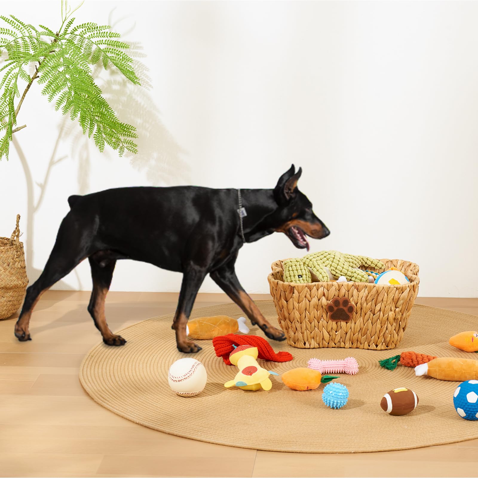 FairyHaus dog toy basket in use keeping toys tidy.