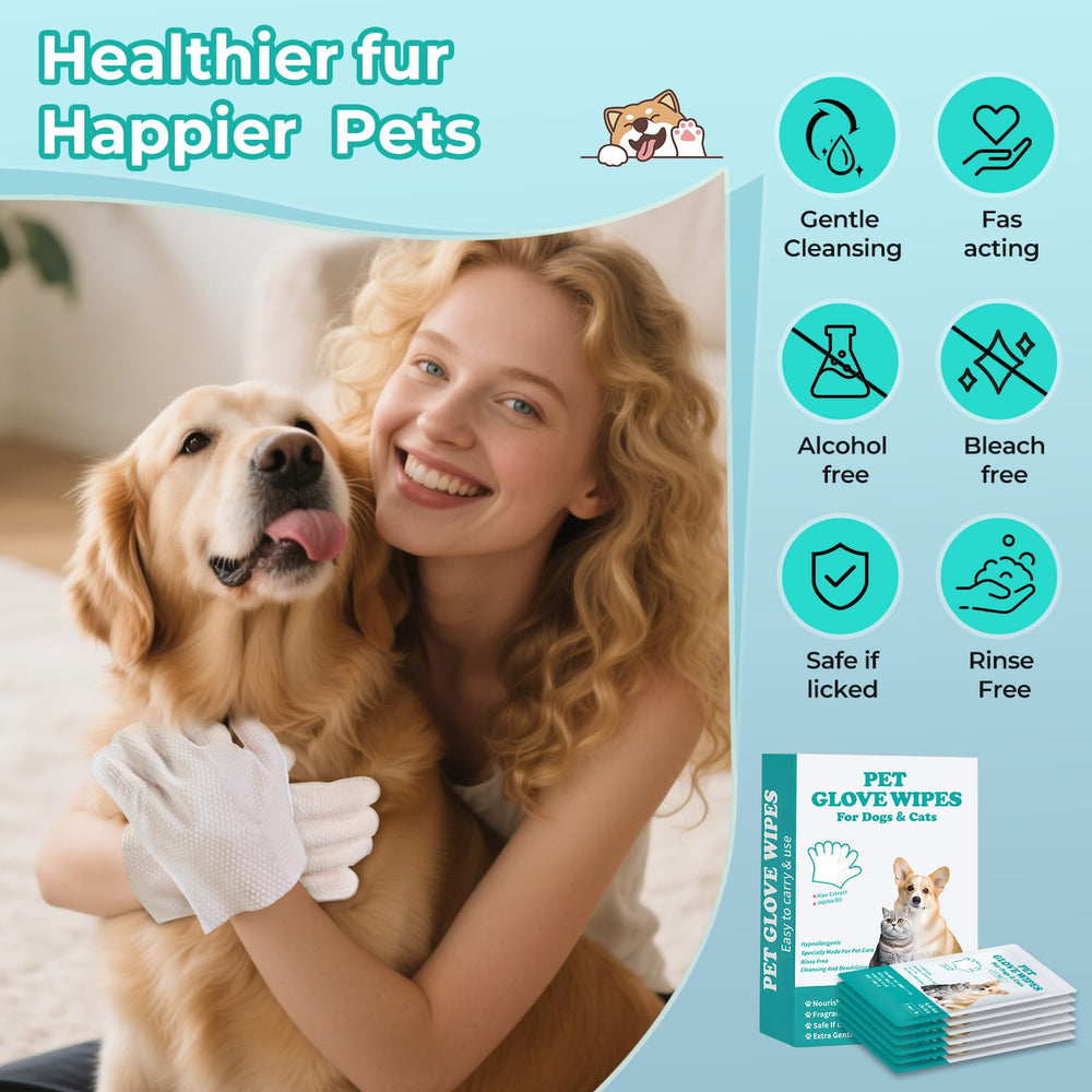 Falatong Pet Glove Wipes glove-in-use cleans fur quickly with a spa-like touch.