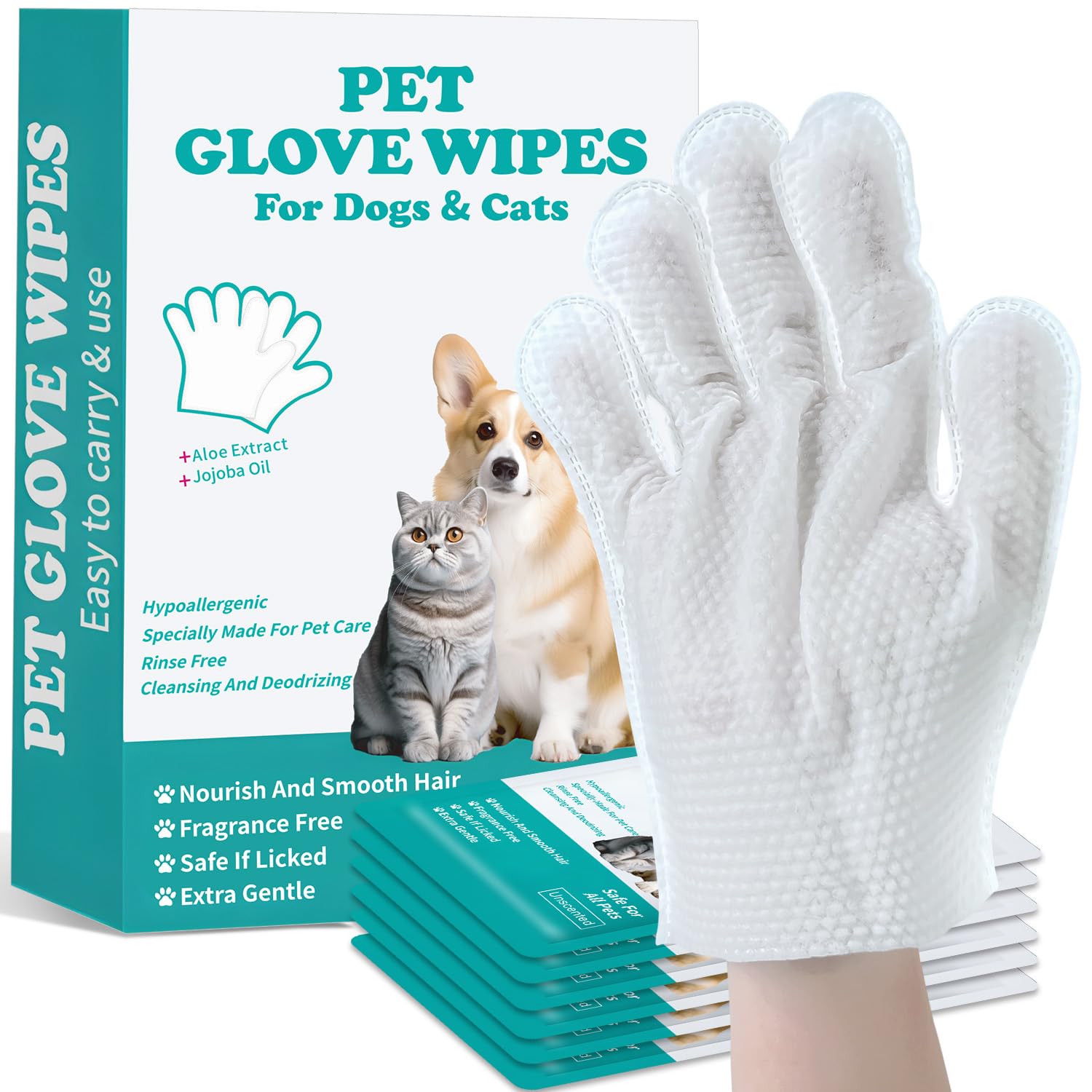 Falatong Pet Glove Wipes packaging shows convenient travel-ready packs for freshness.