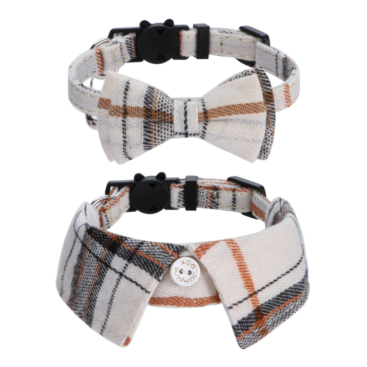 Faleela plaid bowtie cat collar with bell for stylish outings.