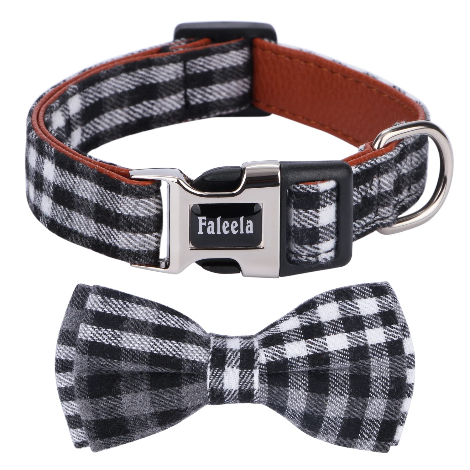 Faleela Soft &Comfy Bowtie Dog Collar closeup highlights soft cotton fabric and double bow styling for daily wear.