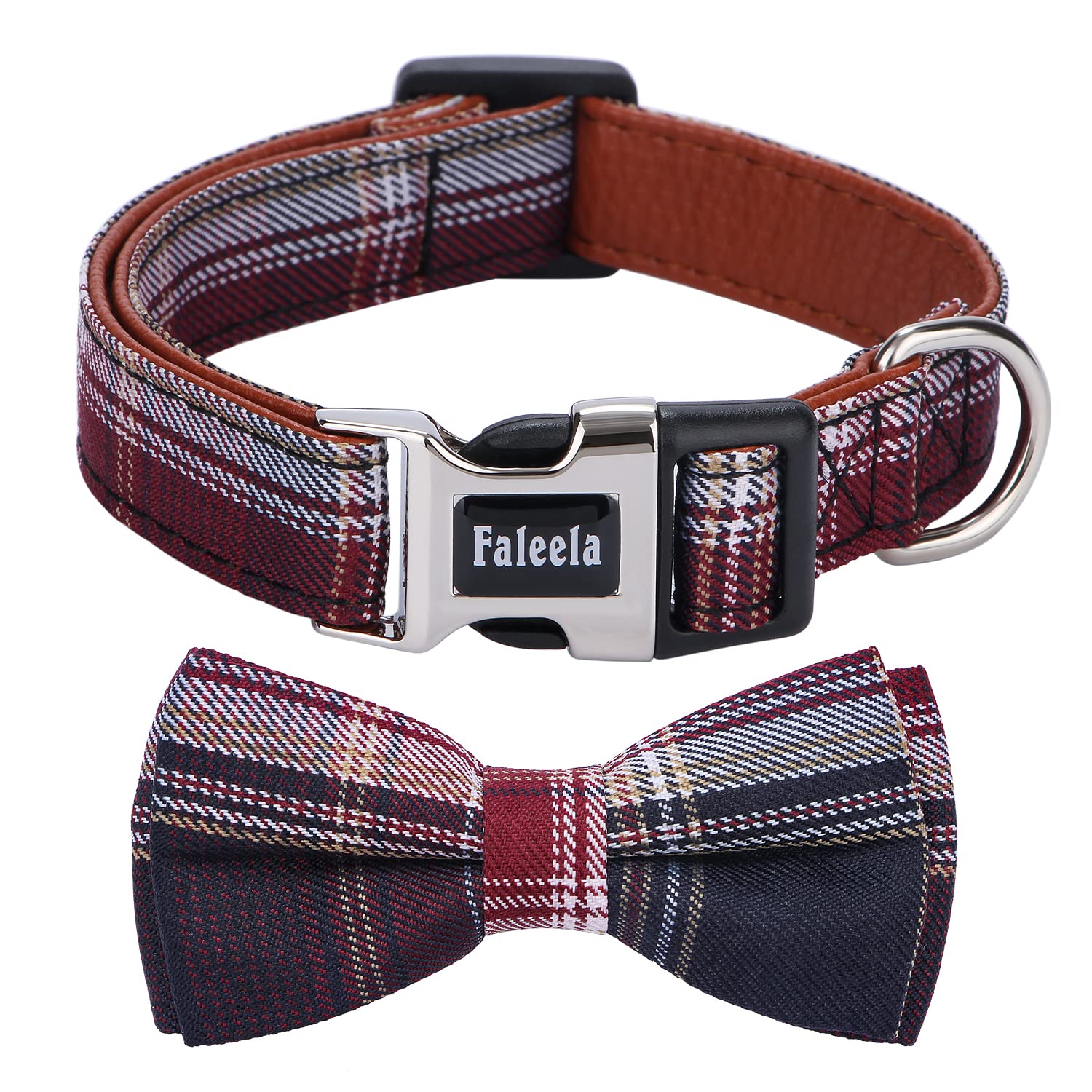 Faleela soft-comfy bowtie dog collar red and white, stylish daily wear for outings
