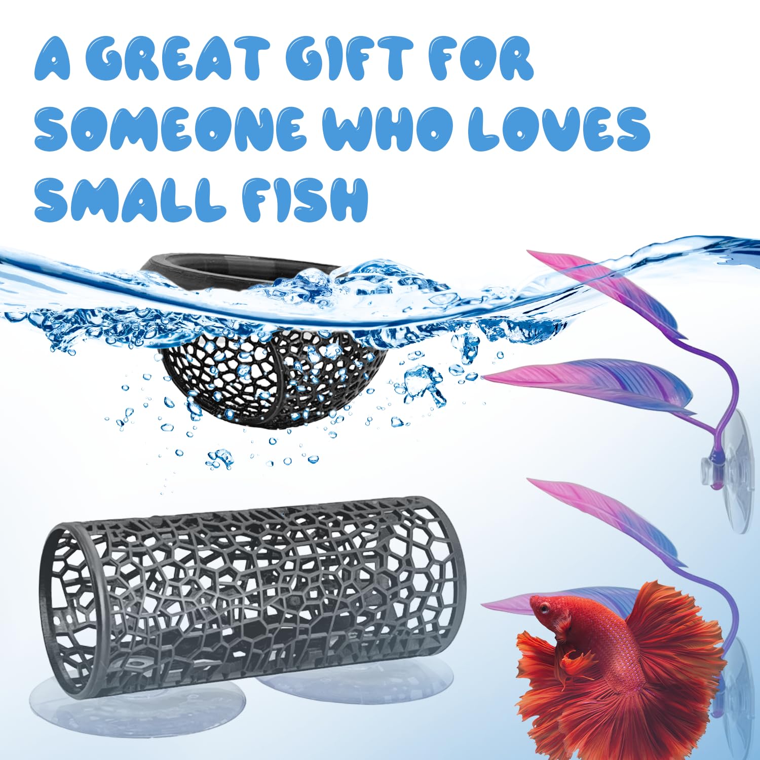 FALESHOS Betta aquarium decor kit boosts curiosity and playtime.