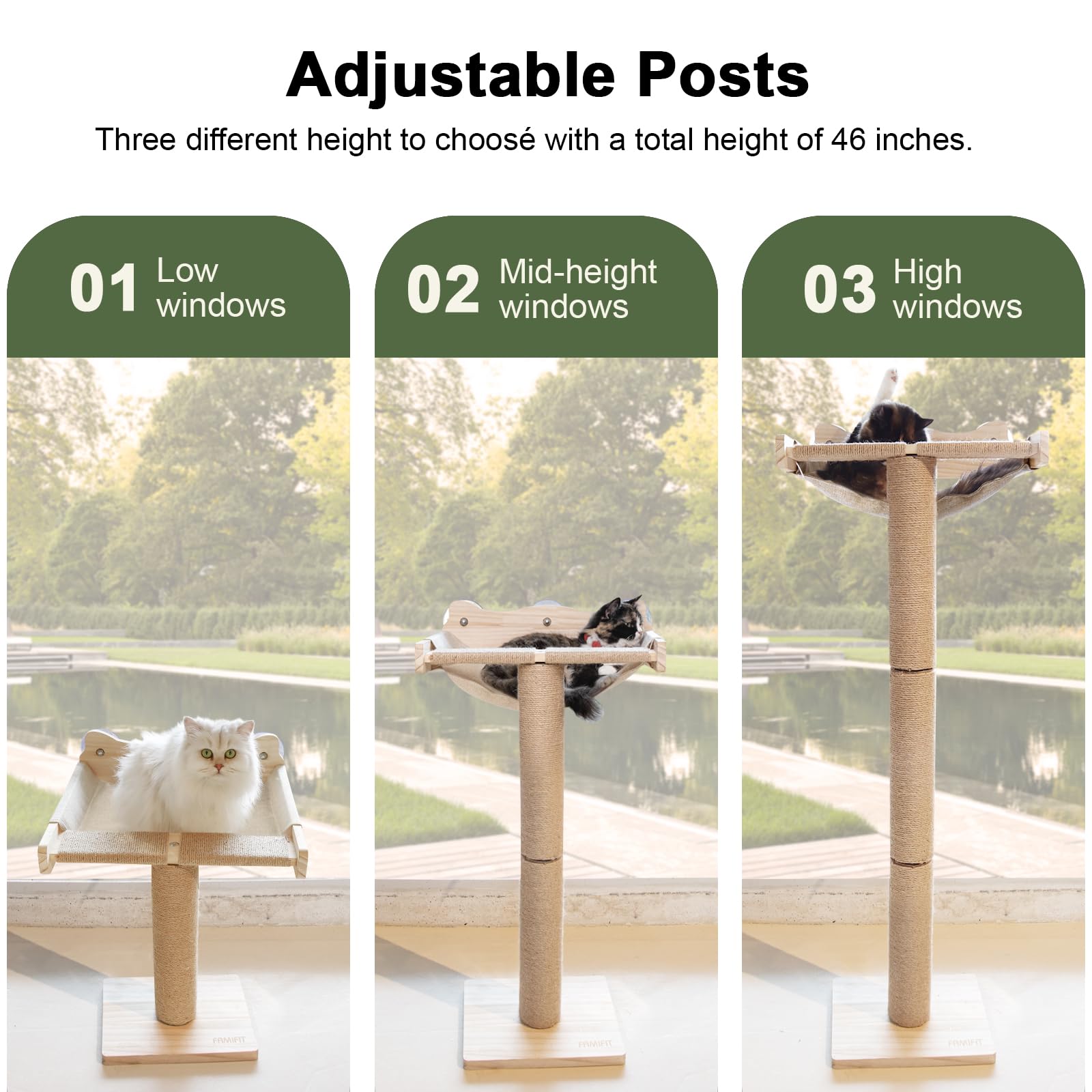 Famifit cat window perch cat bell toy adds playful stimulation.