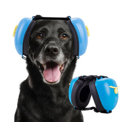 Famikako dog ear muffs blue front-view protect ears for calmer walks.