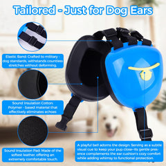 Famikako dog ear muffs blue side view with adjustable band for secure wear.