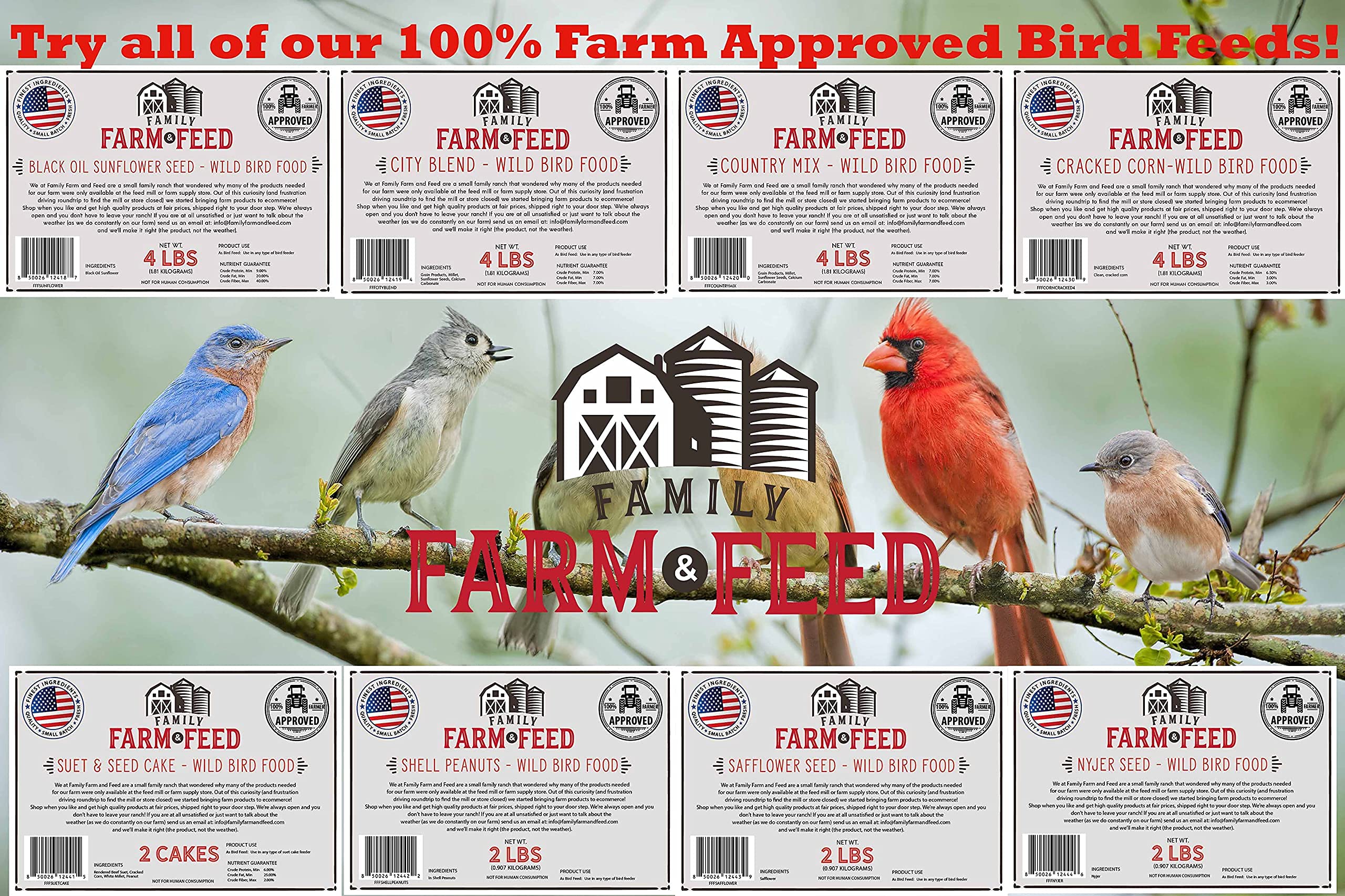 Family Farm and Feed four-season seed pack ready for season-long bird visits