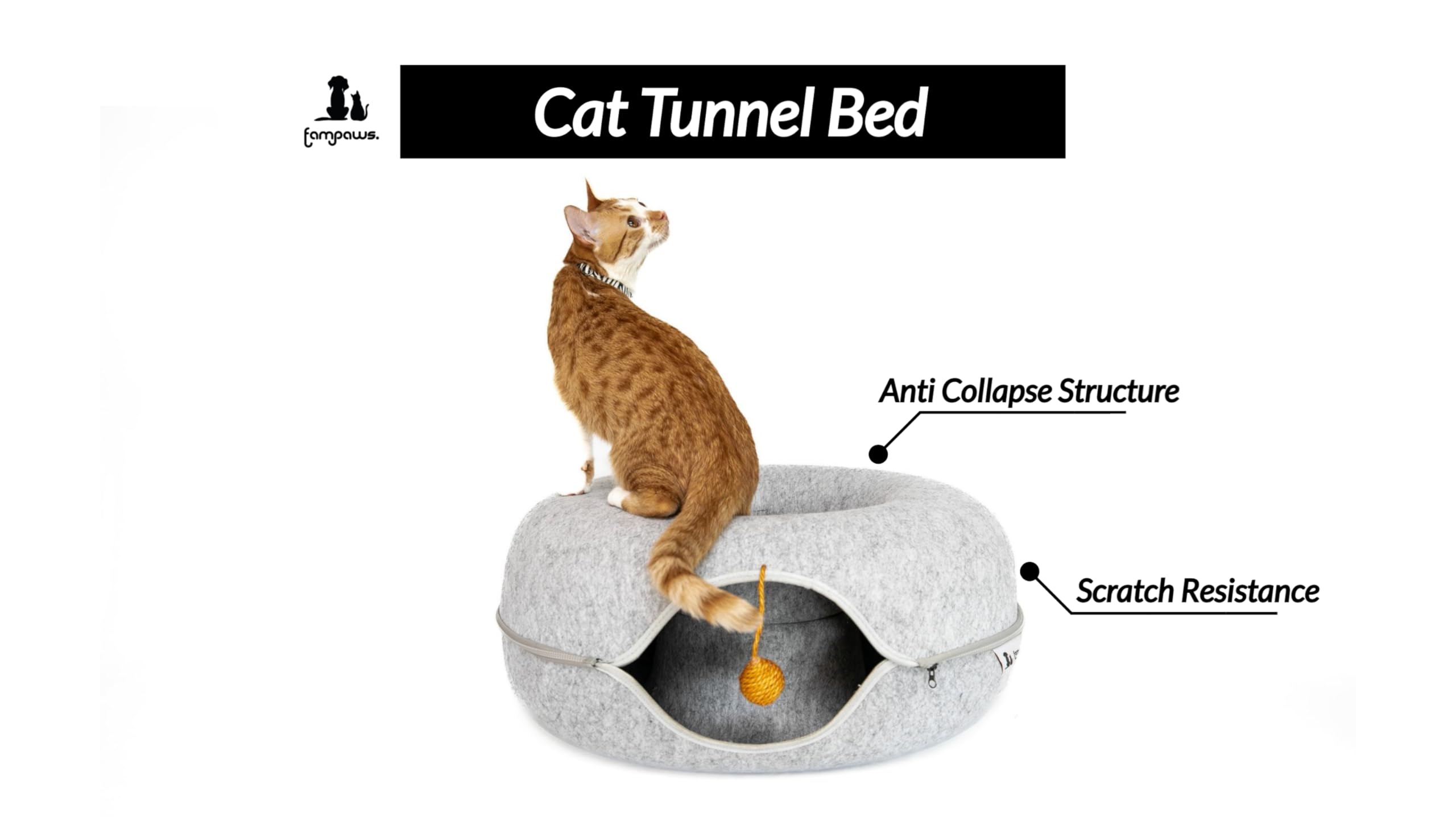 FAMPAWS cat hanging toy with bell boosts play and light exercise sessions.