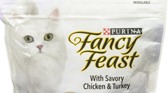 Fancy Feast Cats Gourmet crunchy morsels close-up showcase vitamins and minerals for feline wellness.