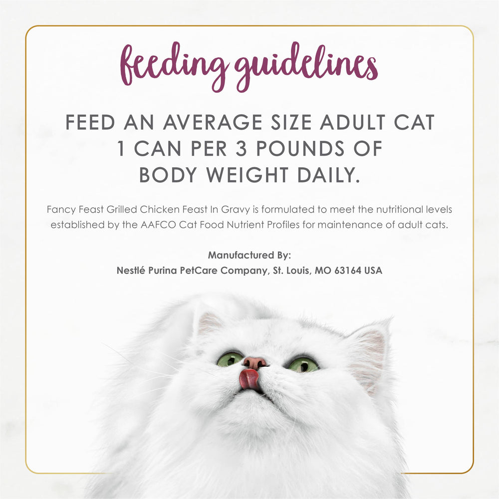 Fancy Feast Chicken Feast ingredients — real chicken and gravy highlighted.