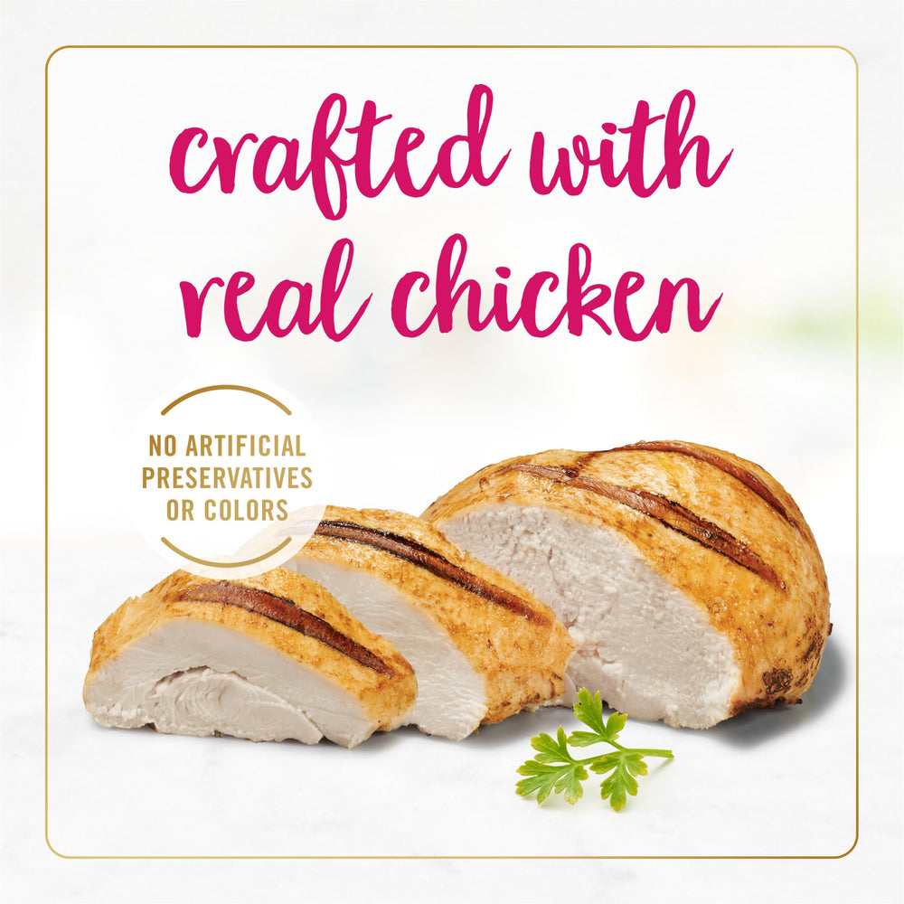 Label highlights real chicken as the main ingredient in Fancy Feast Pate.