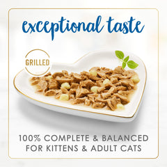 Fancy Feast Delights cheddar in gravy close-up — savory cheddar notes in gravy.