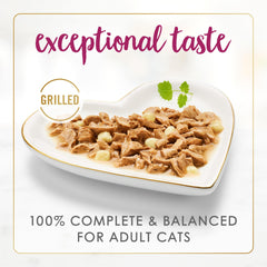 Fancy Feast Delights real chicken ingredients: visible meat pieces support adult cat nutrition.