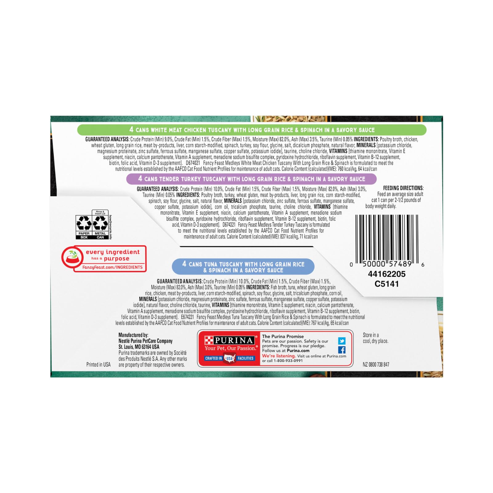 Fancy Feast Elegant Medley Tuscany tuna ingredients highlight real meat in savory sauce