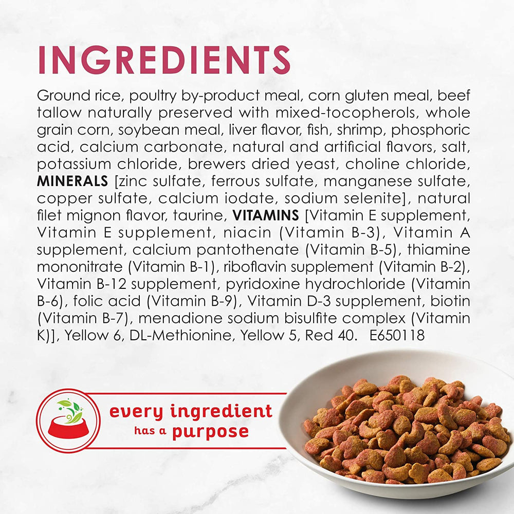 Fancy Feast Gourmet Gold vitamins and minerals badge hints balanced nutrition for daily meals.