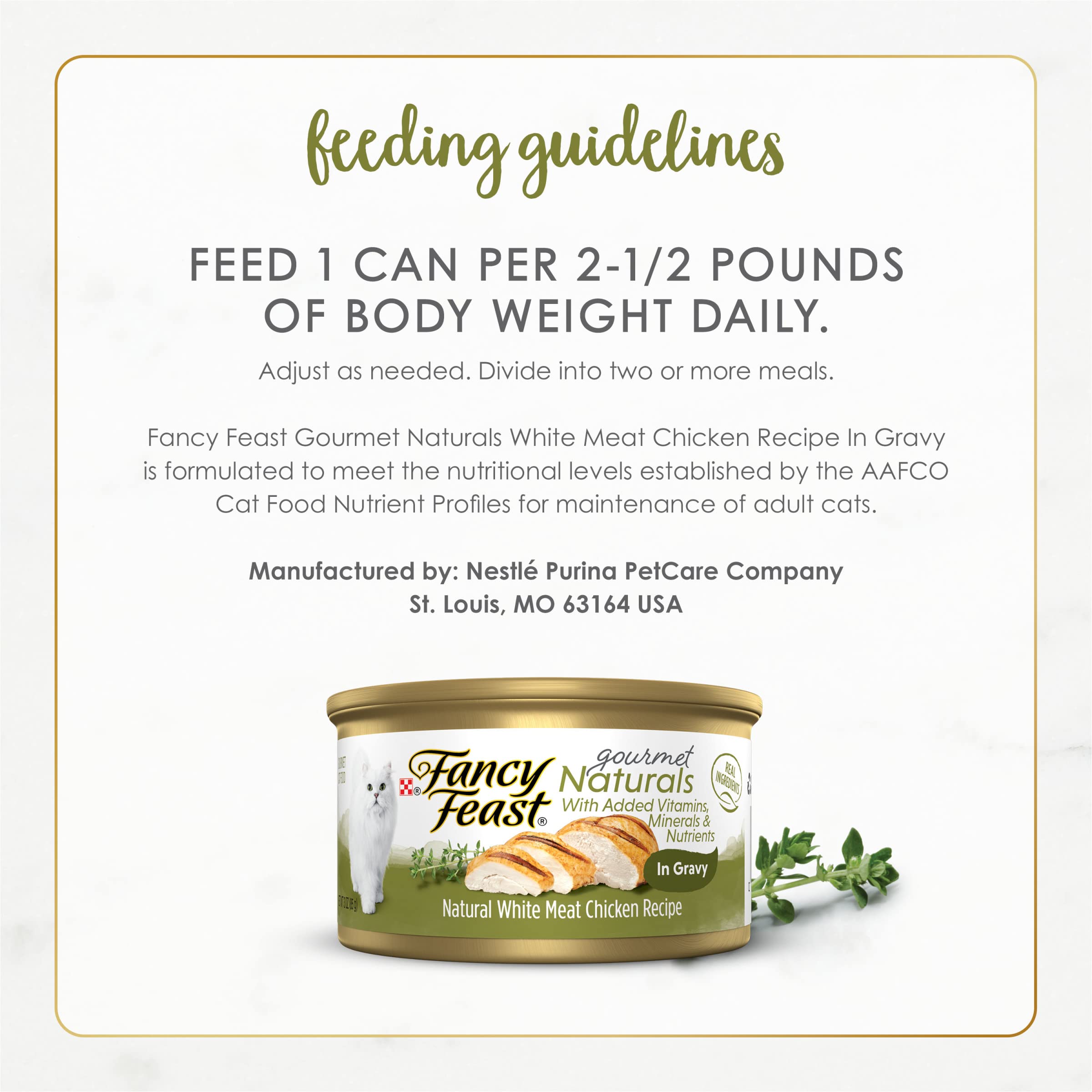 Fancy Feast Gourmet Naturals no corn or soy—clean ingredient profile.