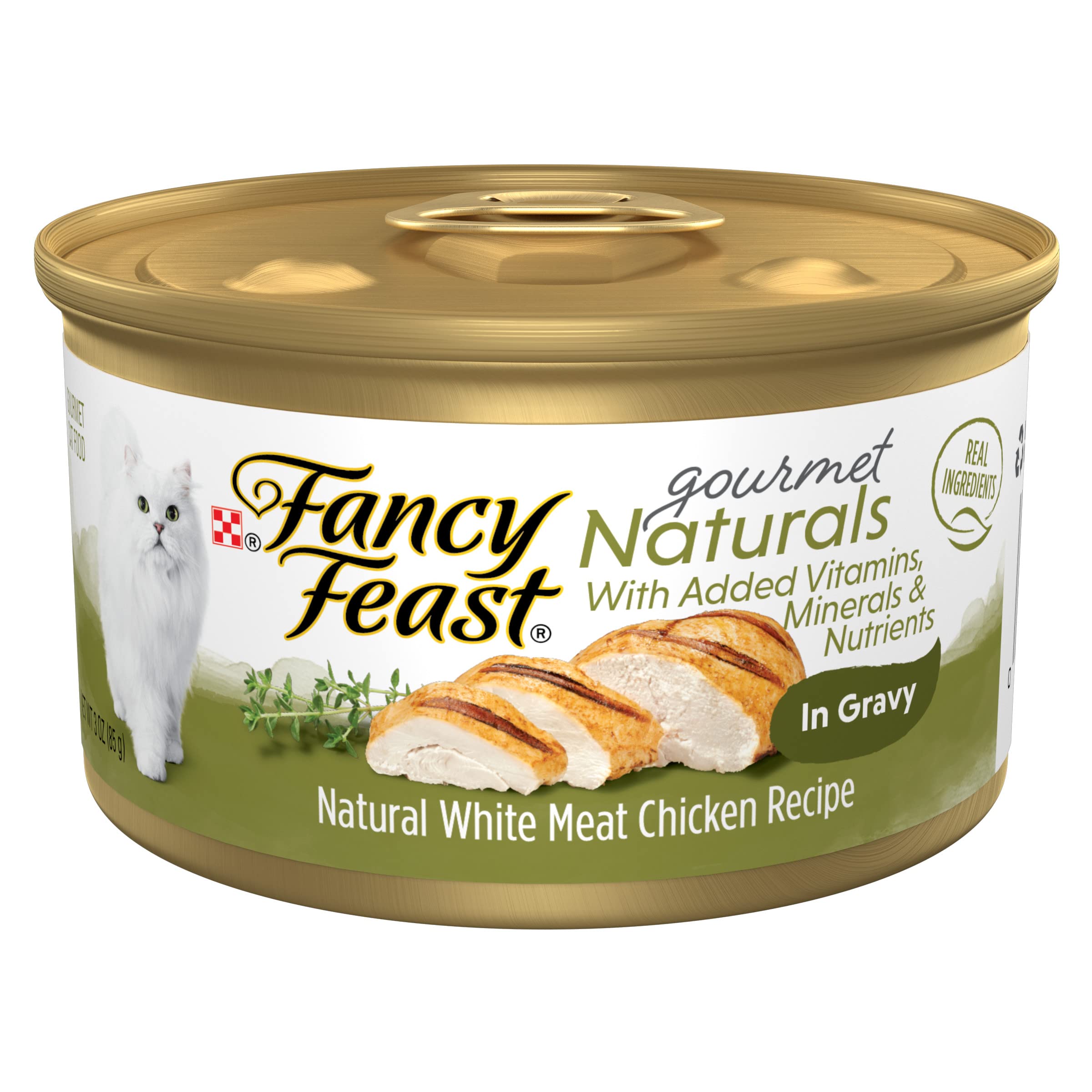 Fancy Feast Gourmet Naturals white meat chicken pack of 12 cans for easy feeding.