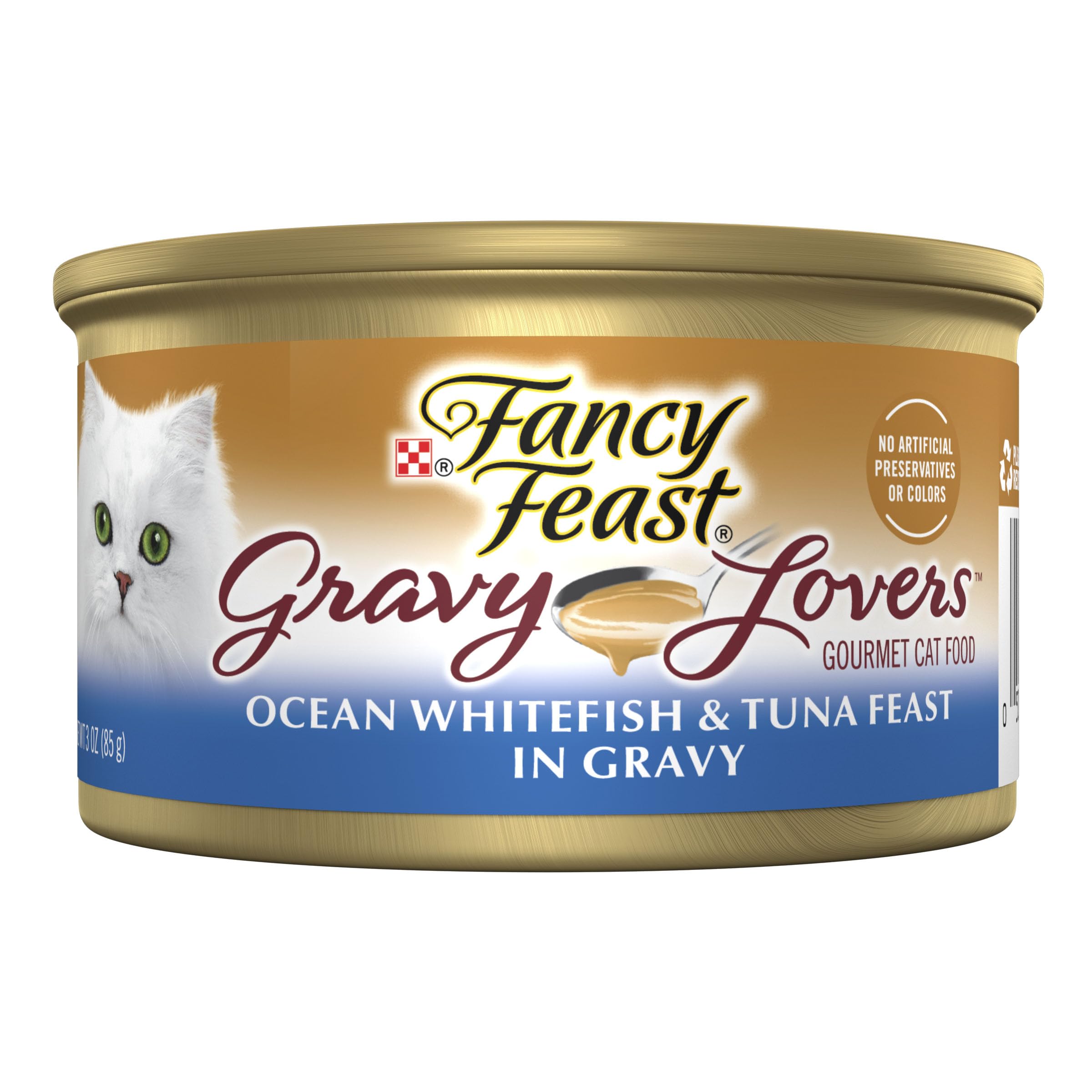 Fancy Feast Gravy Lovers can with ocean whitefish-tuna and rich gravy for flavor