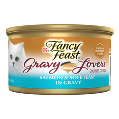 Fancy Feast Gravy Lovers Salmon-Sole Can 3oz showcases real salmon for a protein-rich meal.