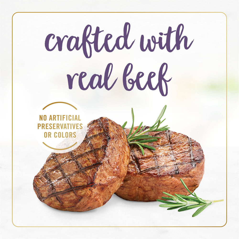 Fancy Feast Grilled Beef Feast real beef chunks emphasize quality protein bites.