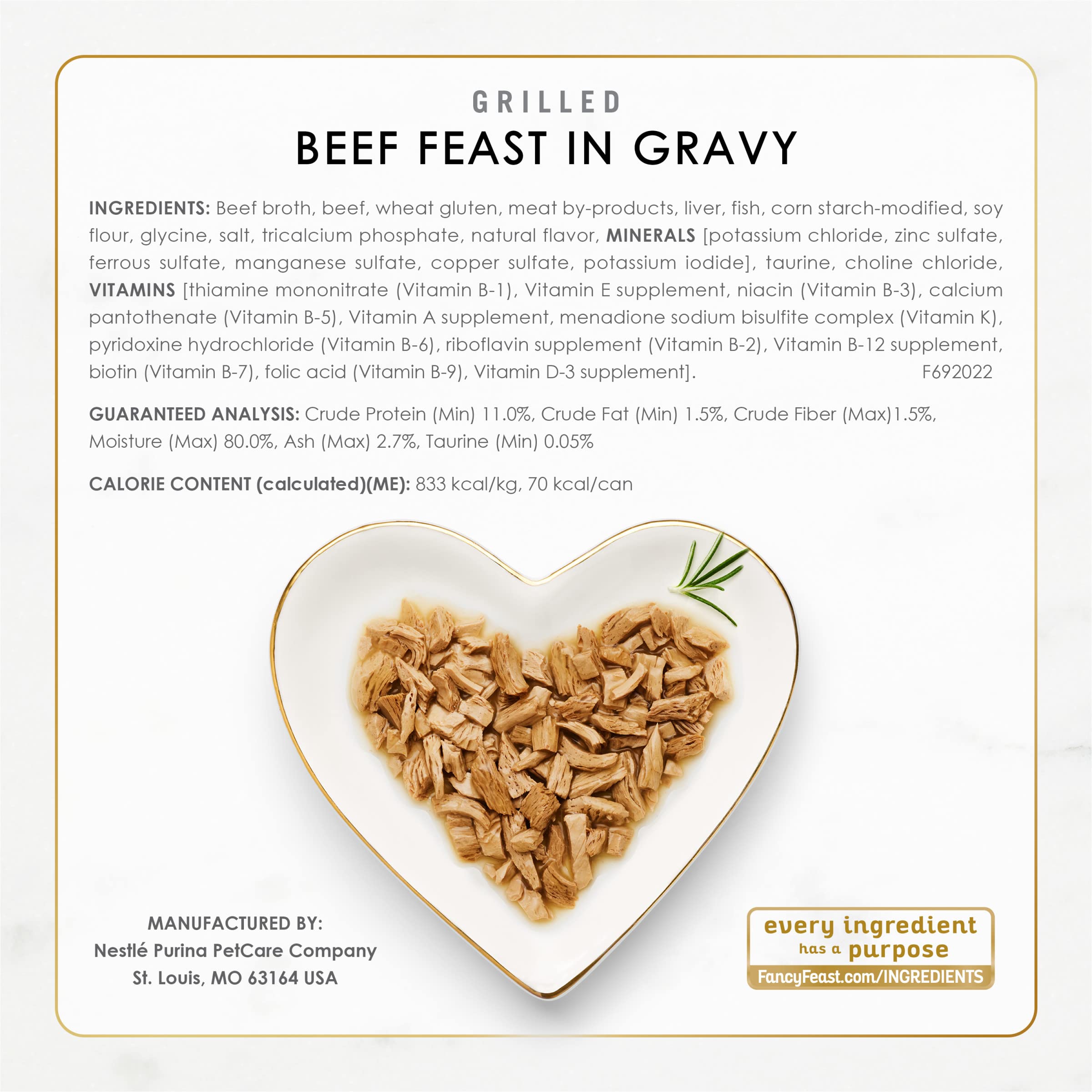 Fancy Feast Grilled Protein-rich formula close-up emphasizes meat quality.
