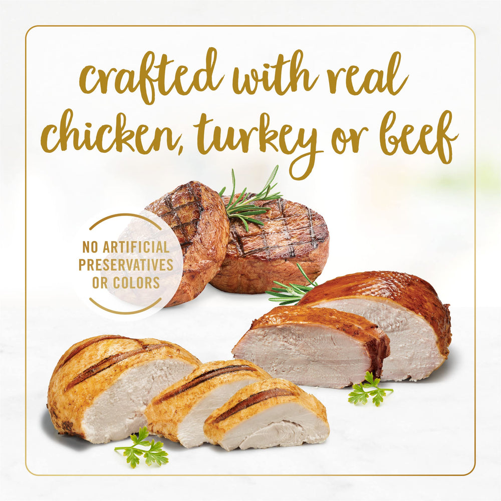 Fancy Feast Grilled Real Poultry ingredients close-up demonstrates quality meats.
