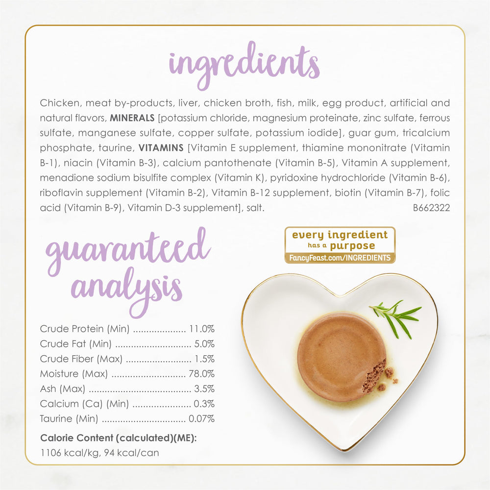 Fancy Feast uses real chicken and real milk in every serving.