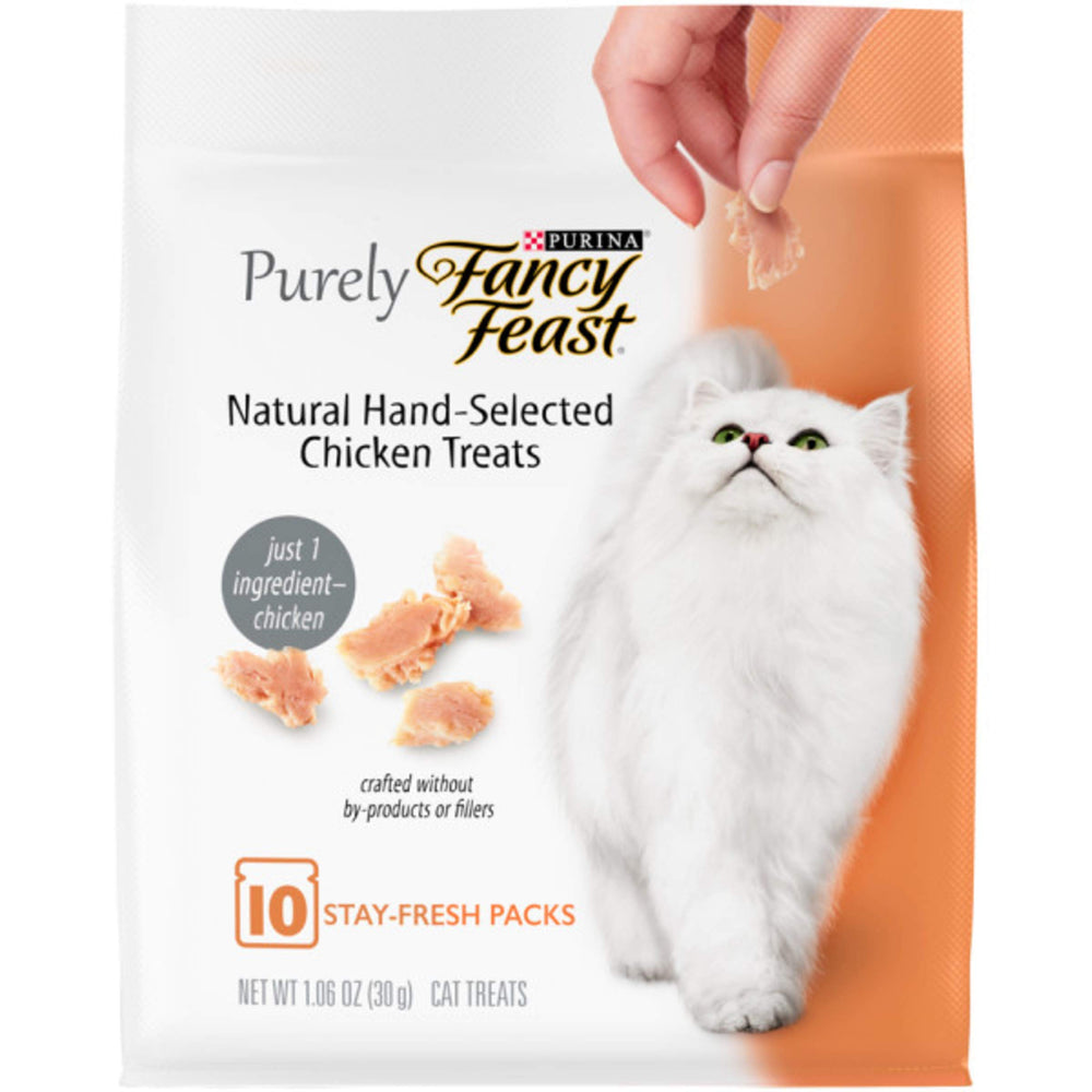 Fancy Feast Natural Chicken Treats pack of 5-10ct pouches for convenient rewarding.