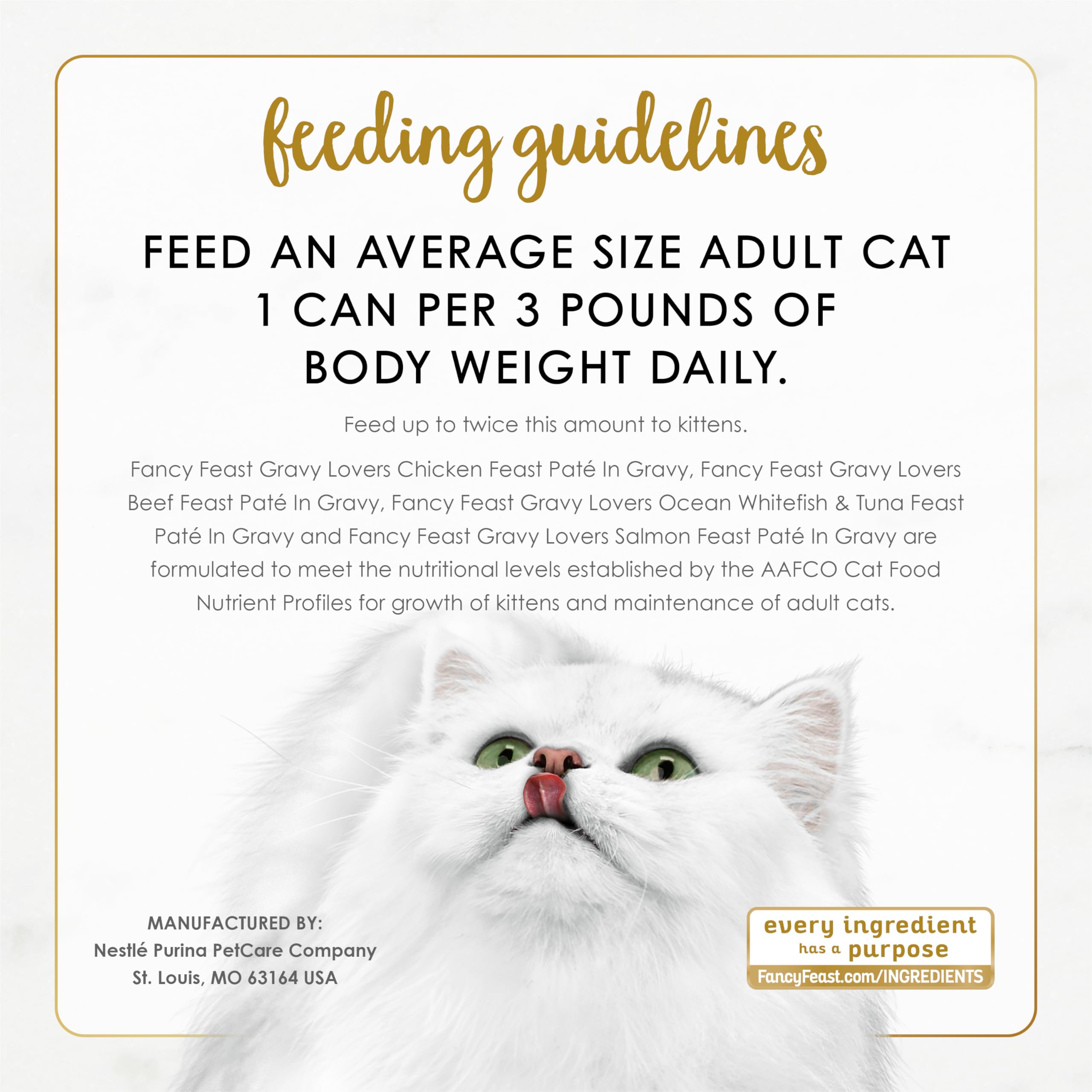 Fancy Feast no artificial colors preservatives label close-up.