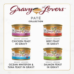 Fancy Feast Gravy Lovers beef pate close-up highlighting savory gravy.