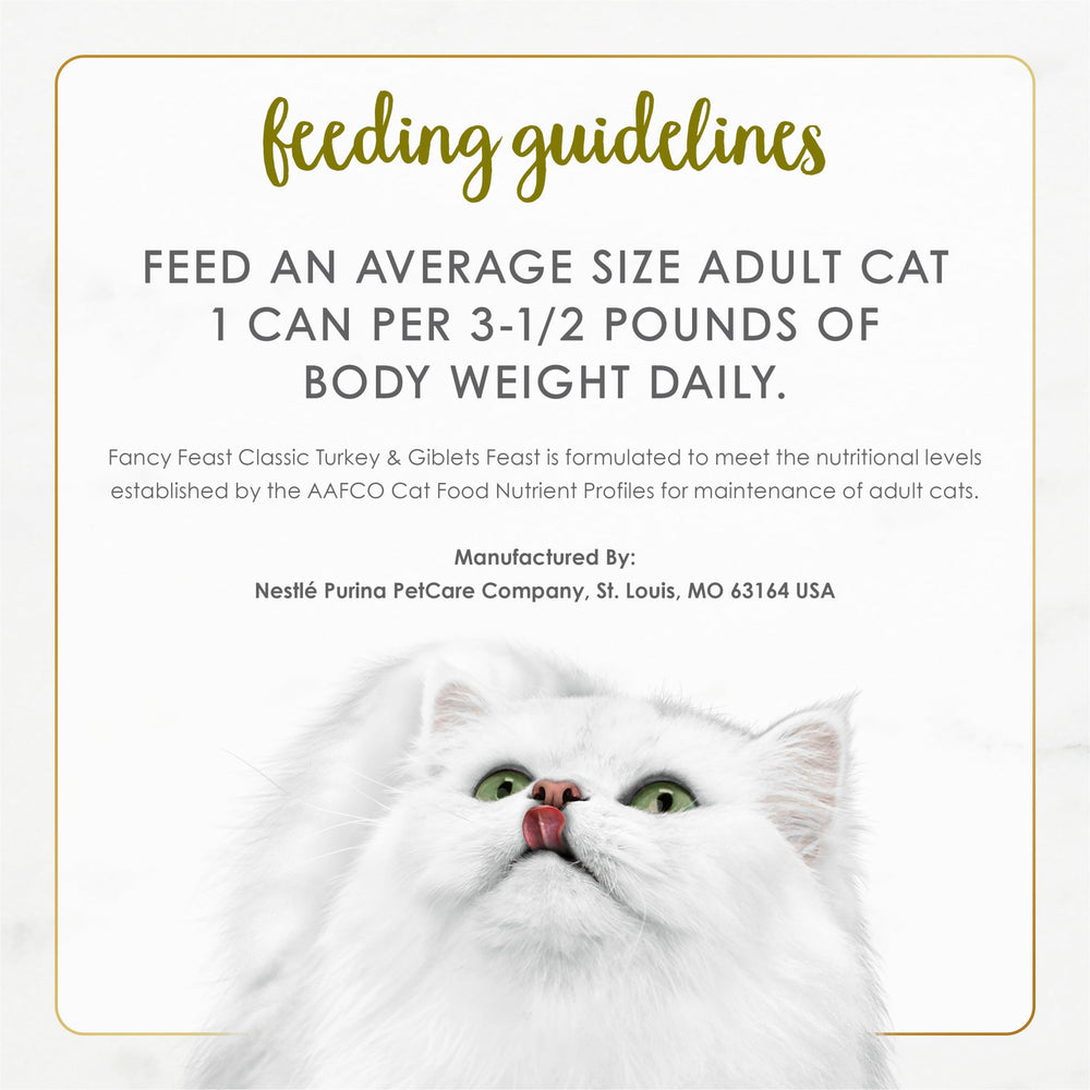 Fancy Feast Pate Turkey and Giblets pack-24 provides bulk convenience for routine feeding.