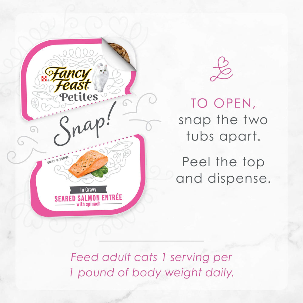 Fancy Feast Petites pack of 12 2.8 oz tubs ready for meals.