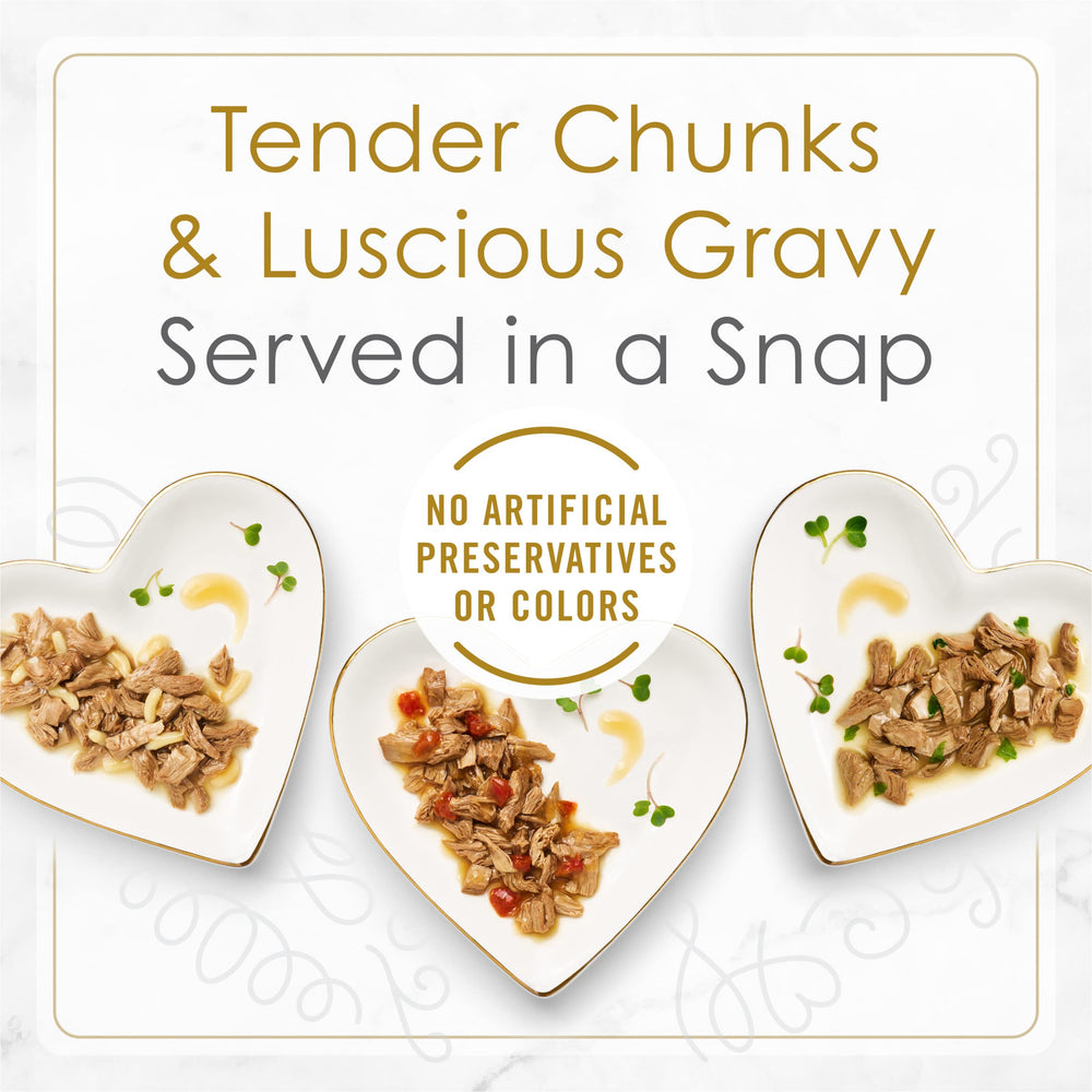 Fancy Feast Seared Salmon Entree with Spinach in Gravy image highlights nourishing greens mix.