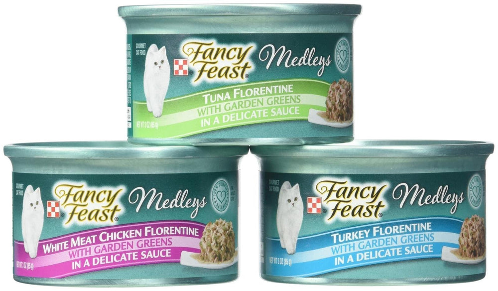 Fancy Feast Purina Medleys Florentine tuna entrée with pull-tab and greens for a tasty mealtime delight