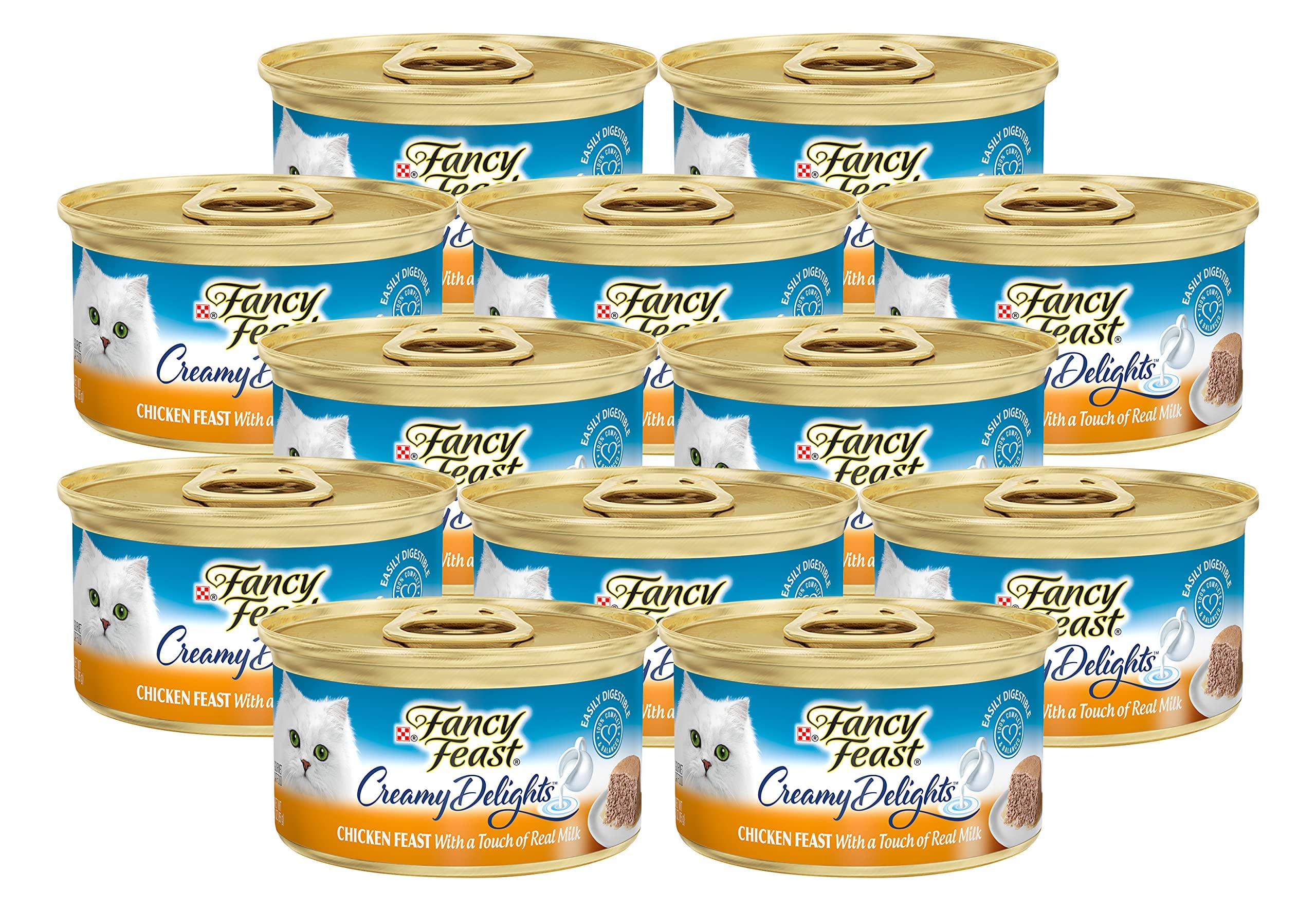 Fancy Feast Purina pate chicken can front showing premium cat meal for gourmet dining at mealtime