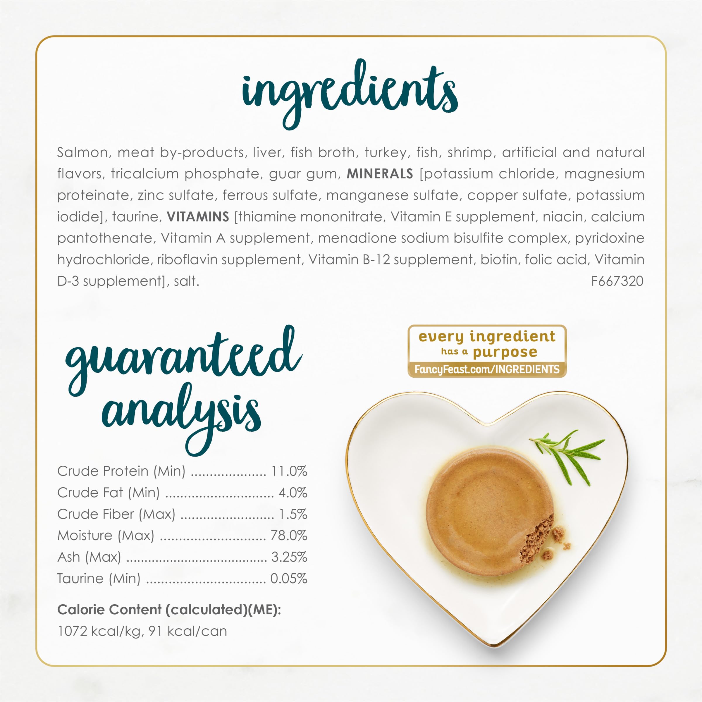 Fancy Feast Grain-Free Formula supports balance and nutrition for adult cats.