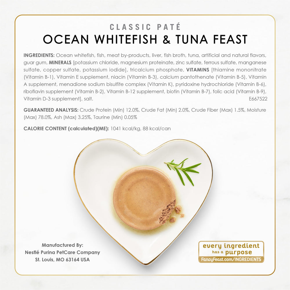 Fancy Feast Seafood Classic Pate Open Can Scene: irresistible aroma pulls cat to dish