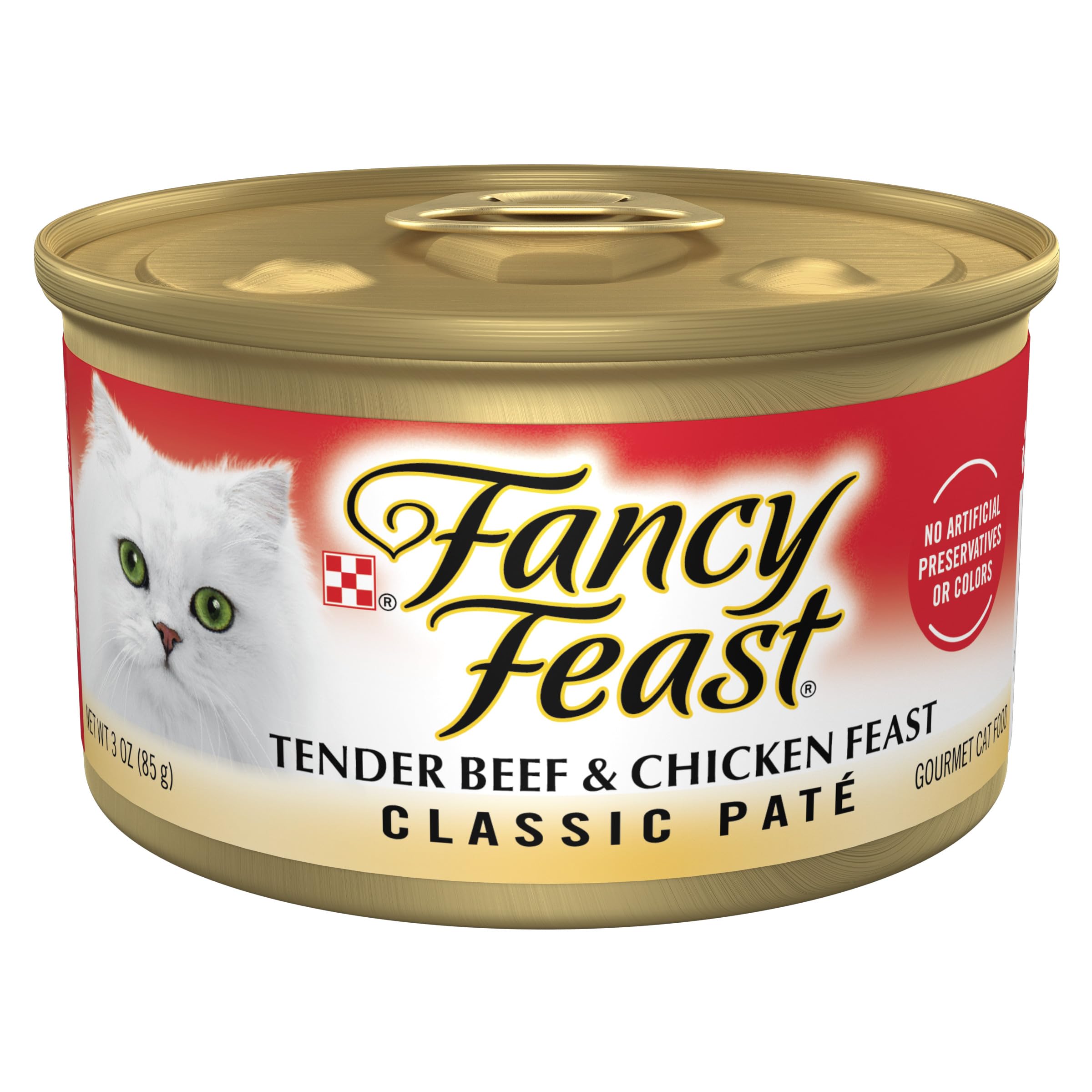 Fancy Feast tender beef and chicken feast cans in a 24-pack for easy feeding.