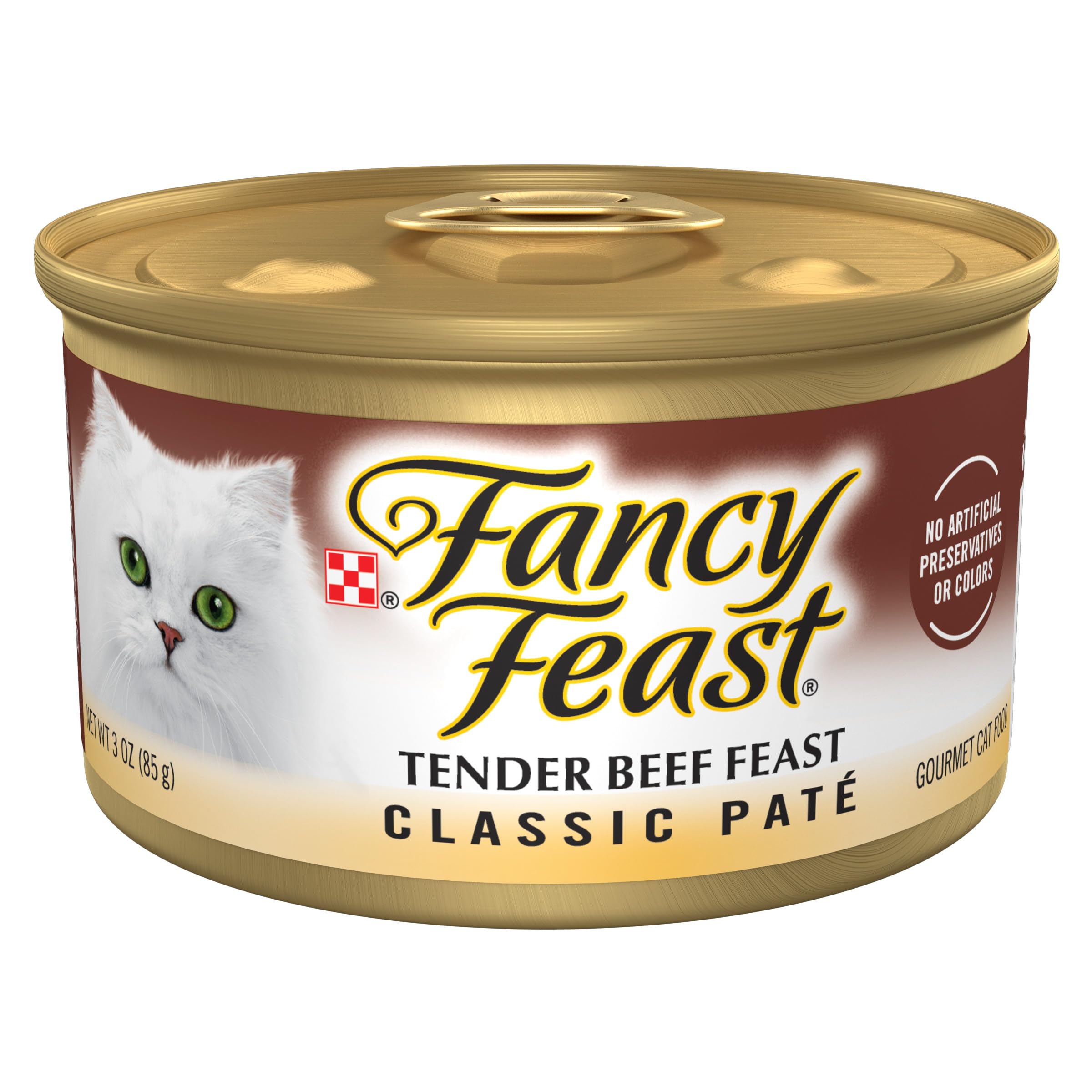 Fancy Feast Tender Beef Feast 3oz cans pack-24 on shelf for easy daily meals