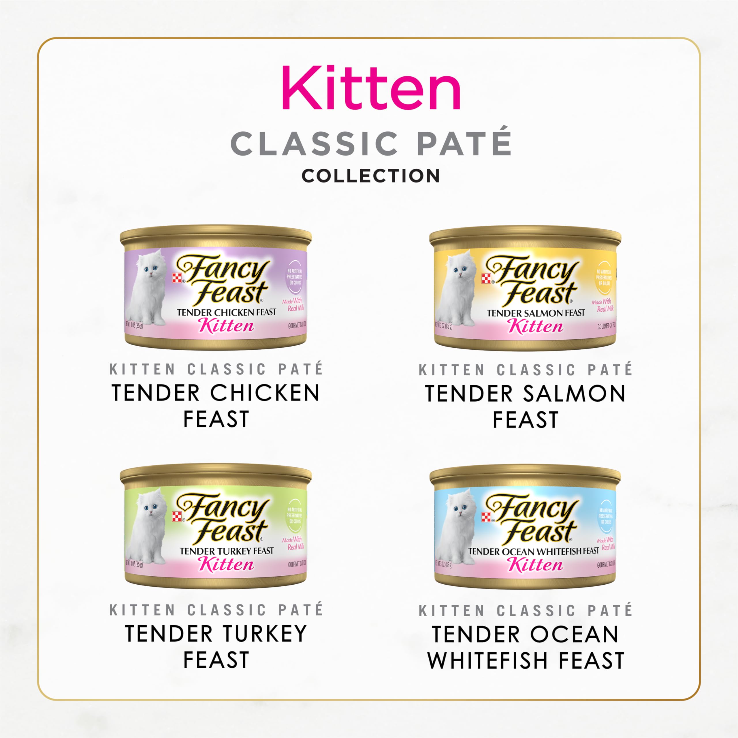 Fancy Feast Tender Chicken kitten bowl promotes appetite-friendly meals with soft pate.